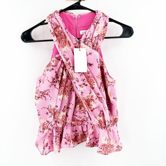 LINE AND DOT Bloom Blouse Size Extra Small NWT Pink Floral Halter Cropped Top - Picture 5 of 13